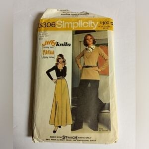 Simplicity Sewing Pattern 5306 Knit Top Skirt Pants Size 16 Vintage 70s